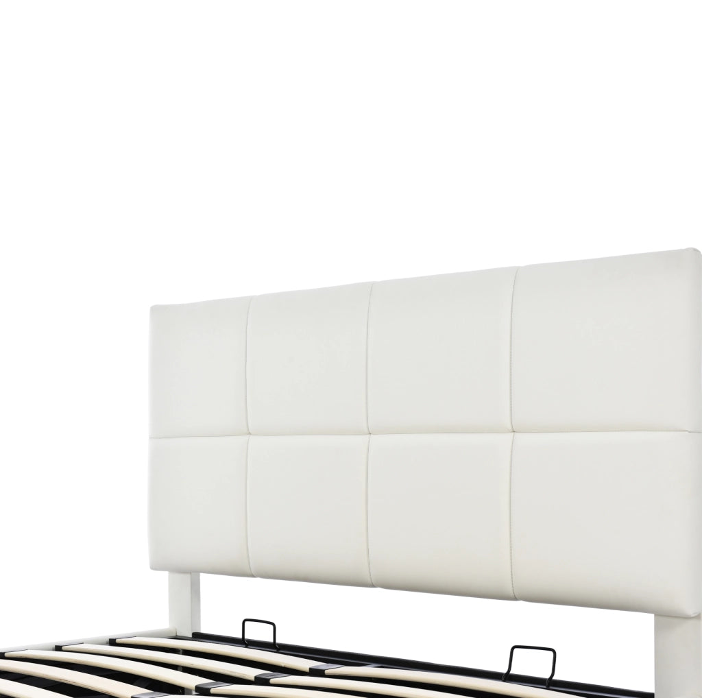 Letto contenitore LED 140x200 cm in similpelle bianco