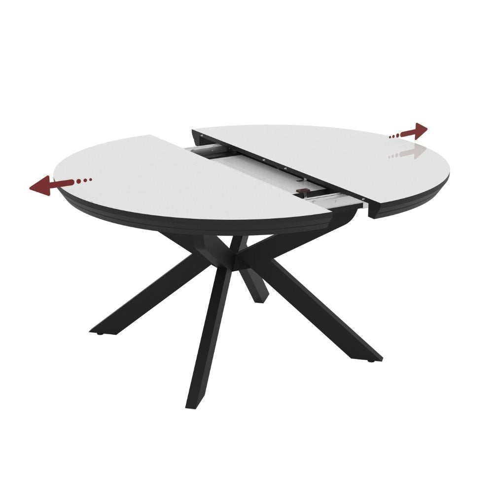 Tavolo allungabile Meli con piano bianco lucido con gambe nere