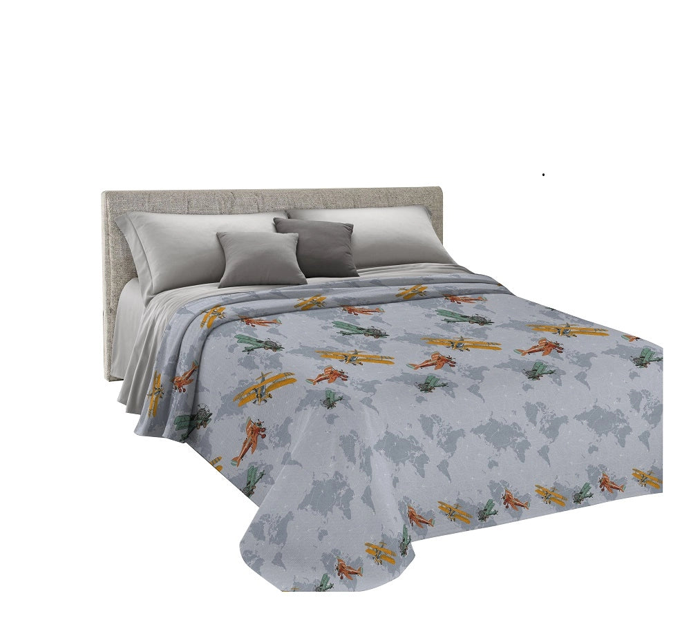 Copriletto estivo made in Italy 100% cotone linea Aerei Singolo - Grigio