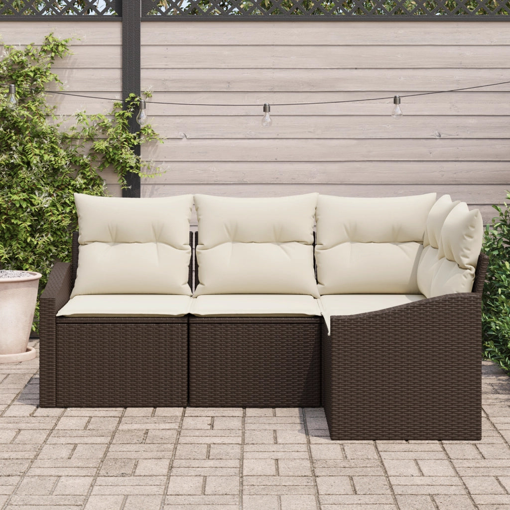 Set Divano Giardino 4 Pezzi con Cuscini Marrone Polyrattan