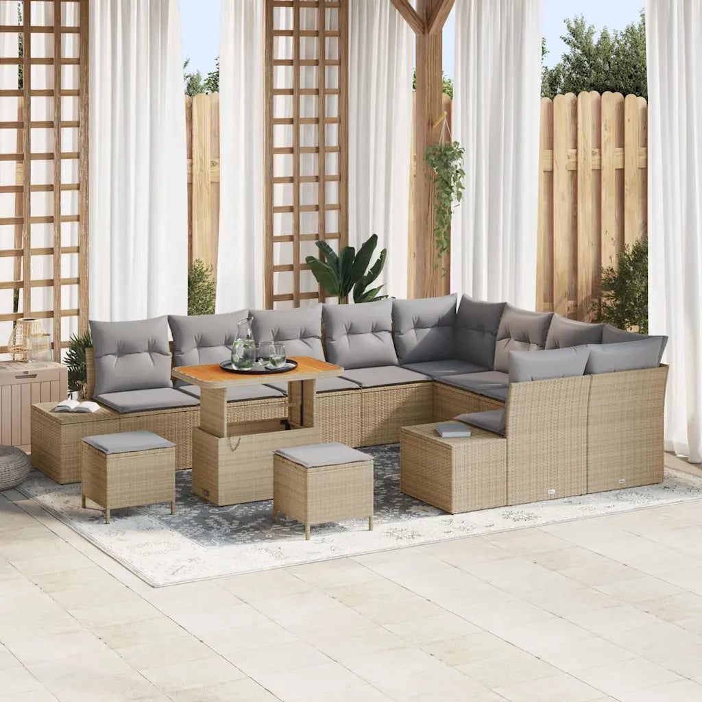 Set Divano da Giardino con cuscino 12 pcs Beige polyrattan 3362827