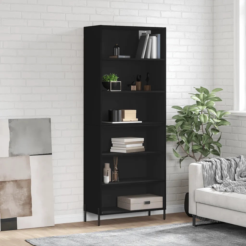 Credenza-Buffet-Armadio da cucina Nera 69,5x32,5x180 cm Legno Multistrato