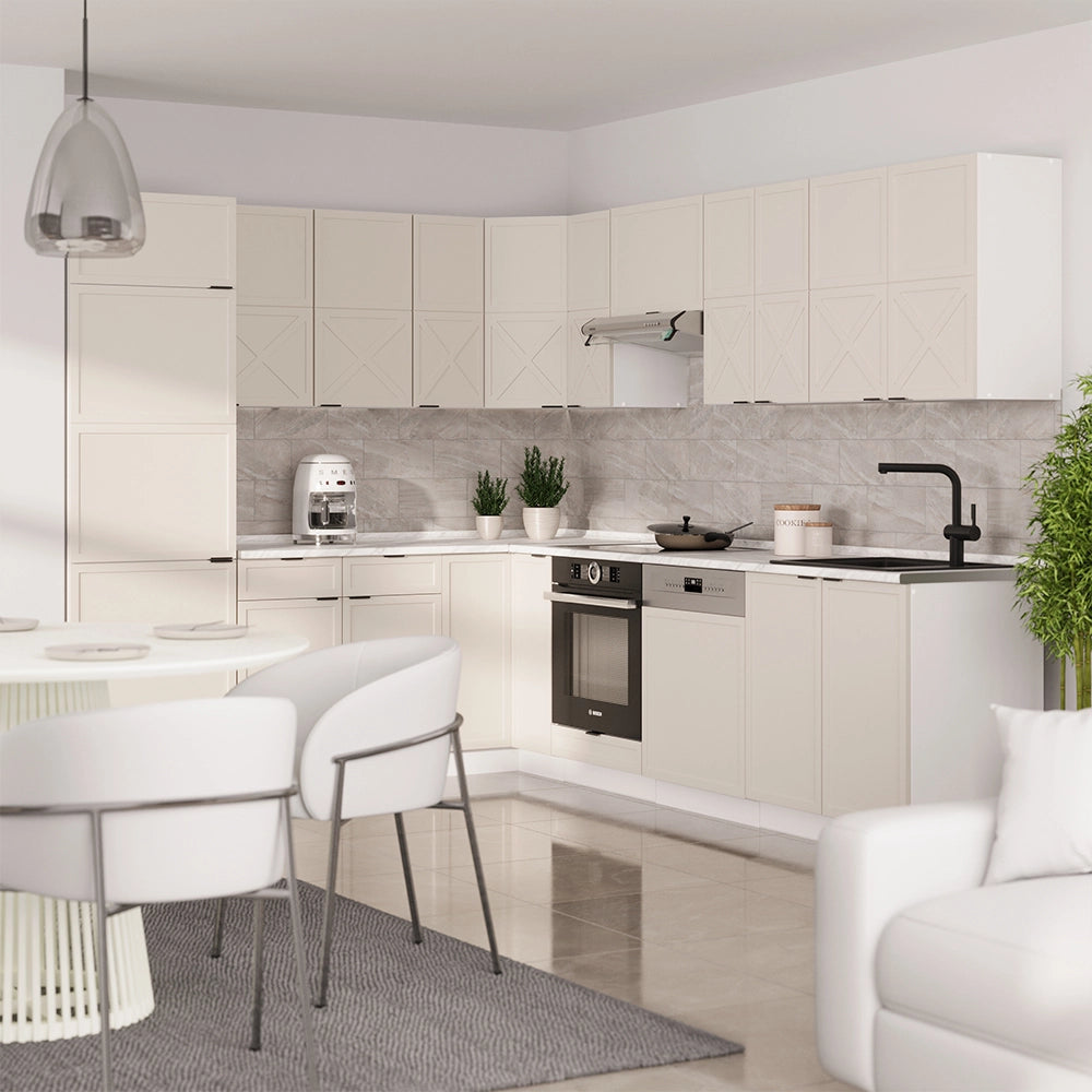 Vicco Cucina angolare completa Grigio/beige/bianco 227 x 60 cm senza piano di lavoro