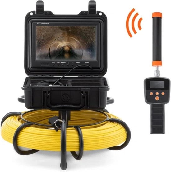Camera di Inspezione Professionale - Endoscopio - 91,5m - Inc. Accessori e Monitor - Nero
