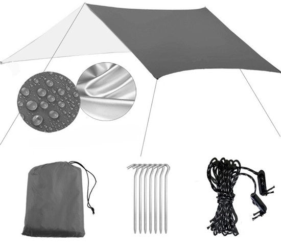 Copertura da pioggia per tende da campeggio impermeabile PU 1500mm, tarp da pioggia, ombrello da tenda, paracadute da sopravvivenza, ricovero per tutti i climi, per attrezzatura da campeggio e escursionismo all'aperto (3m x 3m) - grigio - 300*300cm
