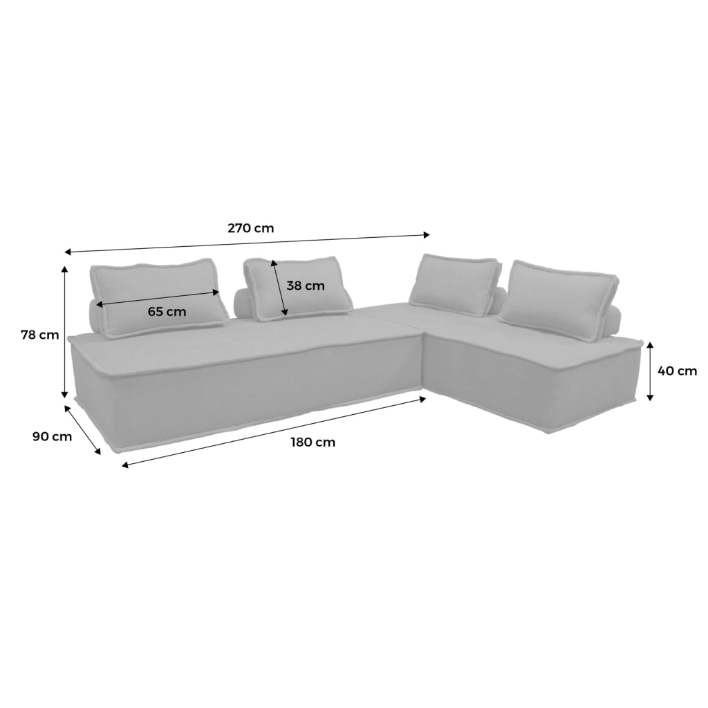Set 2 moduli per divano modulare in tessuto imbottito, 2 posti, grigio