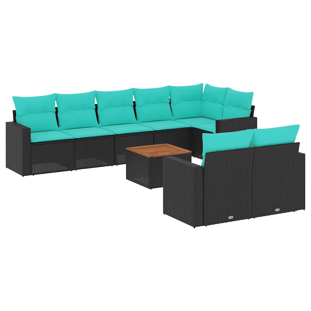 Set Divani da Giardino 9 pz con Cuscini Nero in Polyrattan 3256540