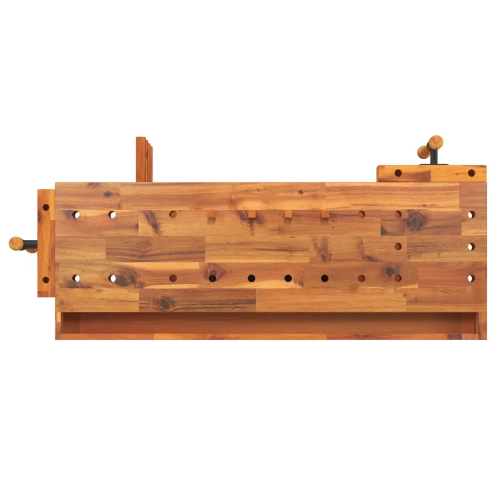 Banco da lavoro con cassetto e morse 124x52x83 cm in legno massello di acacia 153321