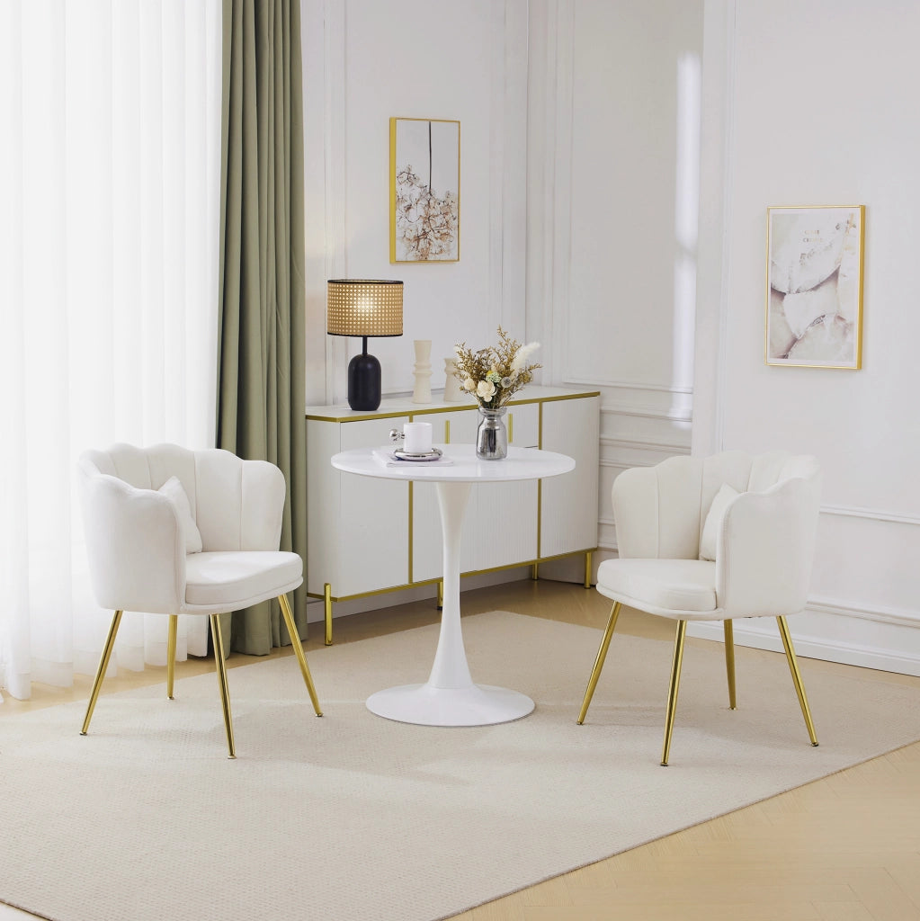 Set di 2 sedie da soggiorno in velluto beige con schienale a petalo; gambe metalliche dorate
