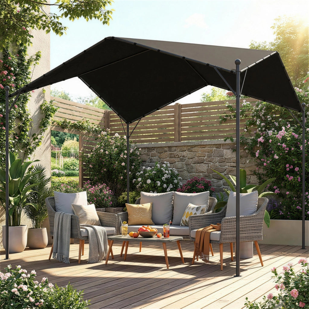 Pergola Giardino 3x3 m ¨C Zephmum ¨C Struttura Metallica Tetto Inclinato Grigio