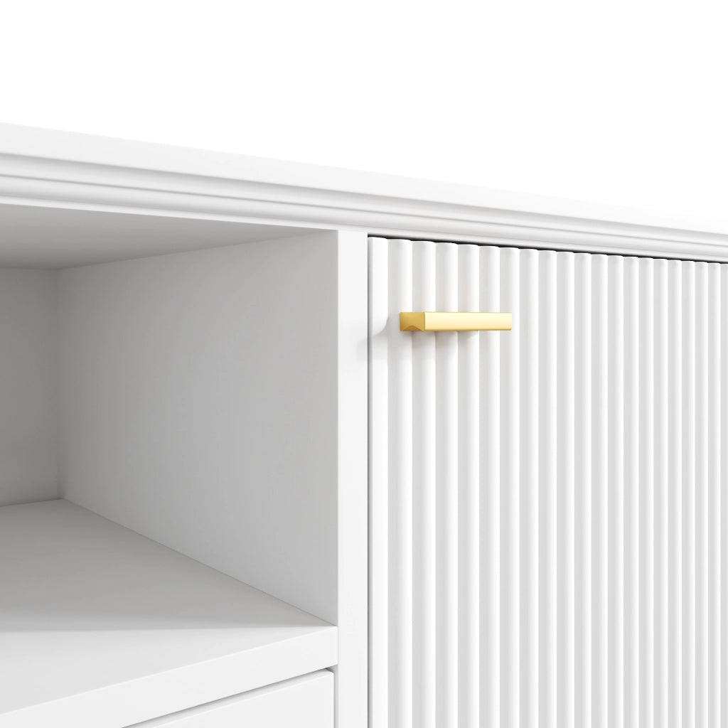 Mobile porta TV con 2 ante 1 vano aperto e 1 cassetto con passacavi per soggiorno in MDF bianco 170 × 36 × 54 cm
