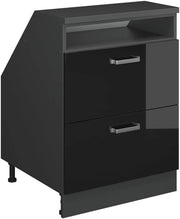 Mobile sottotetto Rion, Nero lucido, 60 x 81.6 cm con 2 cassetti, carcassa 60 cm profondità, adatto per il salvaspazio sotto tetti spioventi