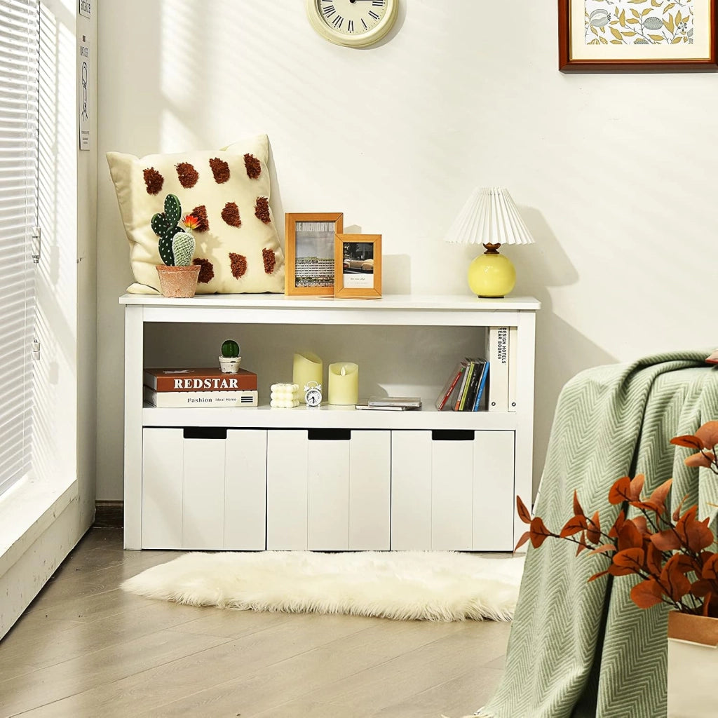 Armadio con 3 Cassetti, Scaffale di Legno con Ruote e Cubi per Giocattoli dei Bambini, Ampio Spazio, Organizer Durevole per Salone Camera da letto Camera dei bambini
