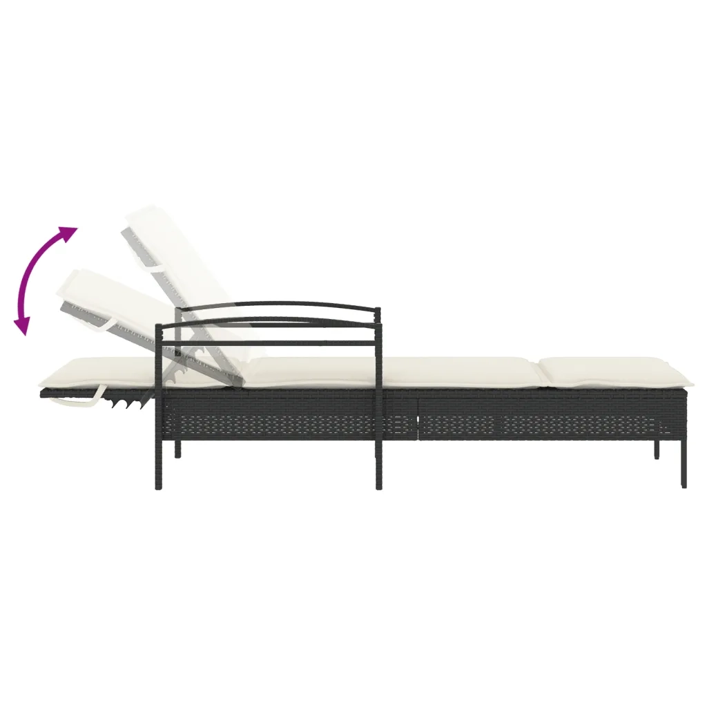 Lettino Prendisole con Cuscino Nero 63x200x81 cm in Polyrattan 368299