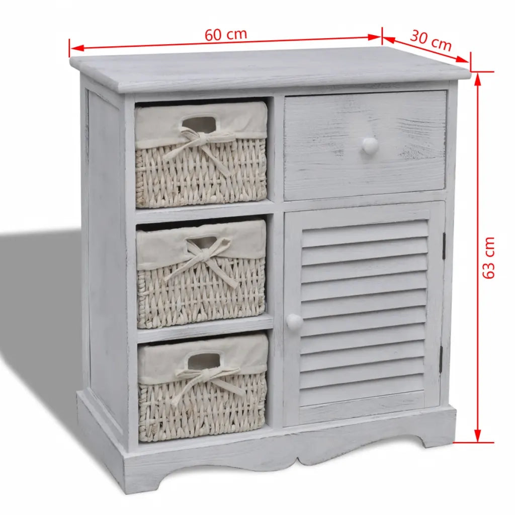 Mobile contenitore in legno stile rustico 60 x 30 x 63 cm con 3 cestini in cotone bianco 02_0046226