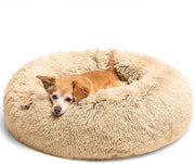 Honden letto Fluffy, cuscino per cani Rond letto per animali domestici Donut letto per gatti Lavabile con fondo antiscivolo per cani grandi, medi e piccoli, 50 cm, Kameel