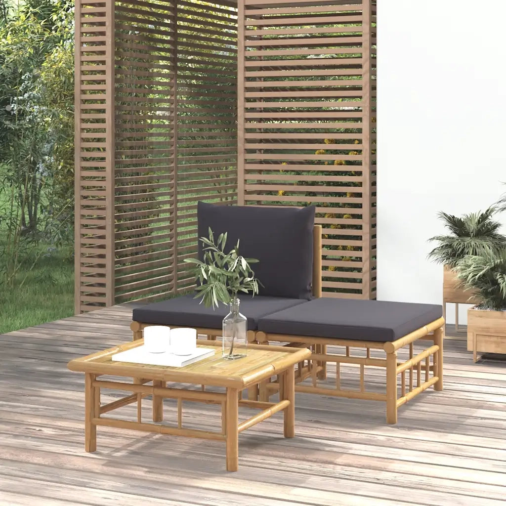 Salotto da Giardino-Set Salotto da Giardino 3pz con Cuscini Grigio Scuro Bamb¨´