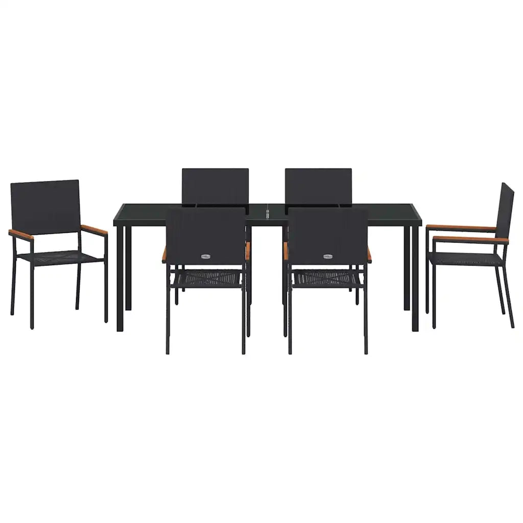 Set da Pranzo per Giardino con cuscino 7 pcs Nero polyrattan 3379707