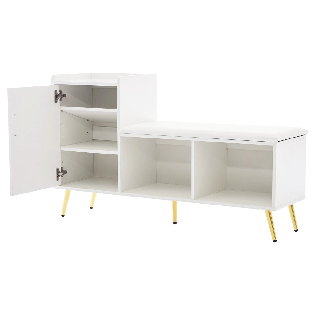 Scarpiera con 1 anta; 3 ripiani regolabili e panca imbottita - per ingresso - 120×35×71.5 cm - bianco