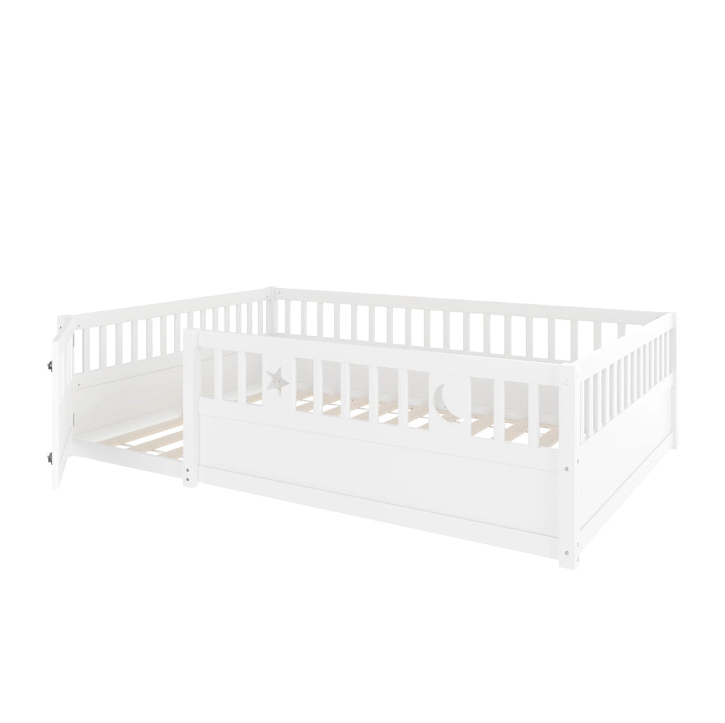 Letto per bambini con sponde di sicurezza e decorazione luna e stelle, 140 x 190 cm, bianco