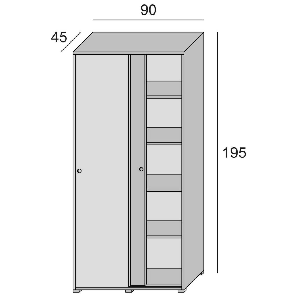 Guardaroba Alaysia, Armadio a 2 ante scorrevoli e 4 ripiani, Mobile moderno multiuso per camera da letto, Made in Italy, Cm 90x45h195, Bianco