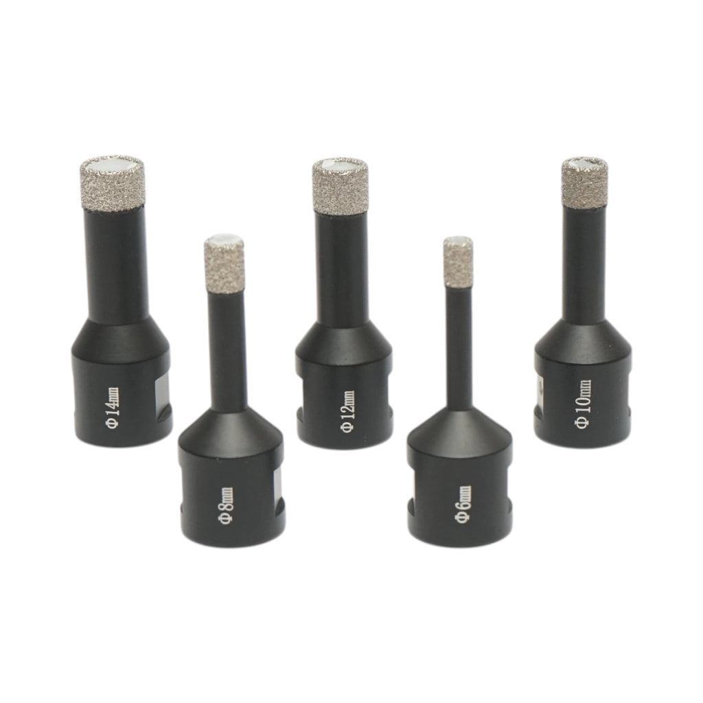 Set di 5 punte diamantate per carotaggio da 6, 8, 10, 12, 14 mm, filettatura interna M14 per piastrelle in ceramica, marmo e granito Breckner Germany