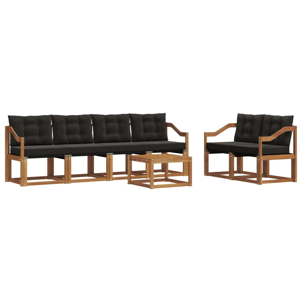 Set di divani da esterno con cuscino 7 pcs Naturale e Nero
