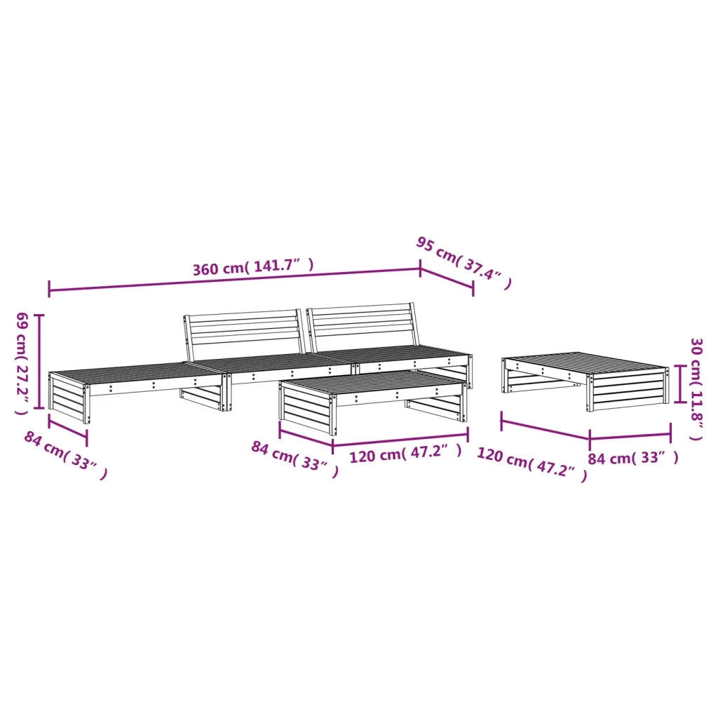 Set Salotto da Giardino 5 pz in Legno Massello di Pino 3186634