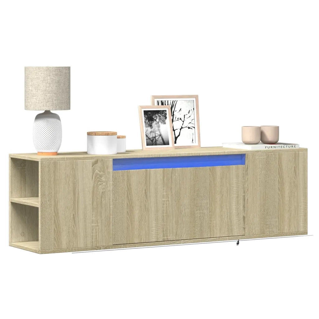 Mobile TV a Parete con Luci LED-Mobile TV a Muro Rovere Sonoma 135x31x39,5 cm