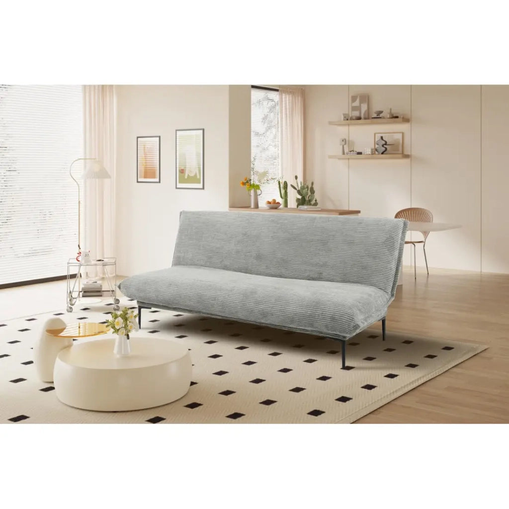 Divano letto VELARIS – Tessuto velluto grigio scuro – Struttura in legno – Materasso integrato – Elegante e compatto
