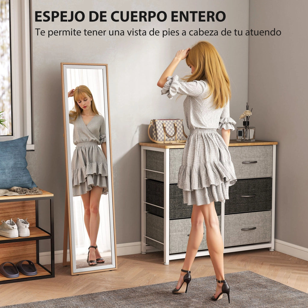 Specchio a Pieno Corpo con Cornice MDF ¨C Zephmum ¨C 37x4x157 cm Argento e Naturale