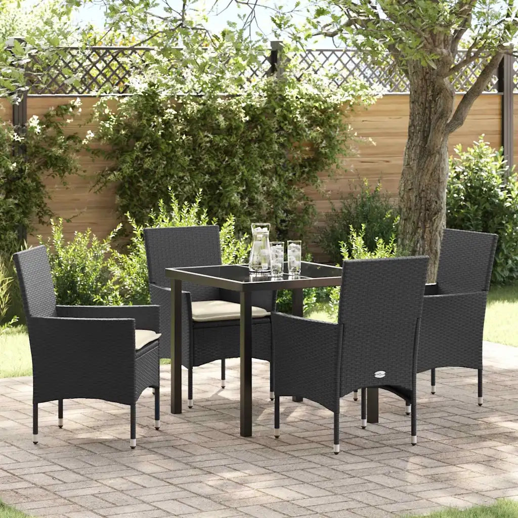 Set da Pranzo per Giardino con cuscino 5 pcs Nero polyrattan