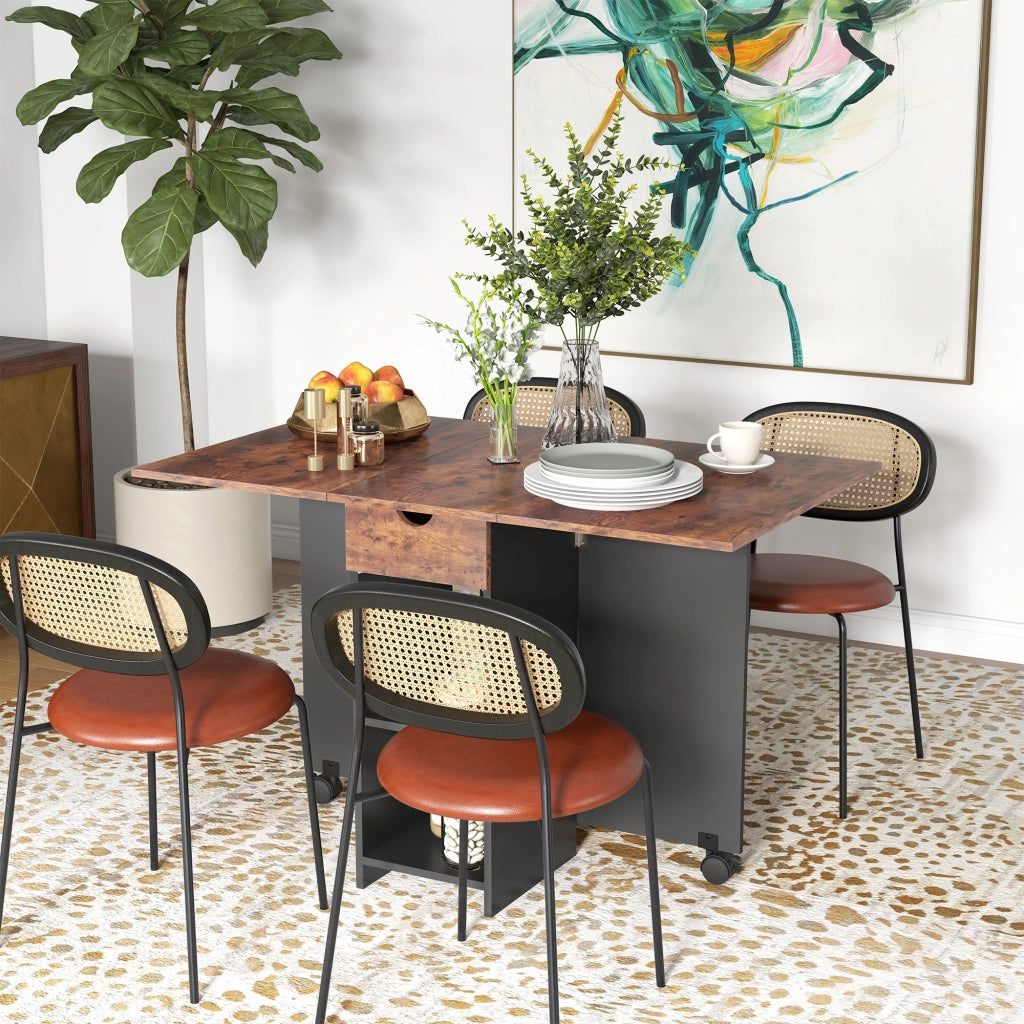 Tavolo da Cucina Pieghevole con Ruote e Cassetto ¨C Zephmum ¨C 120x72x75 cm Marrone e Nero