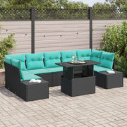 Set Divano da Giardino 8 pz 7-Numero di posti Nero e Turchese 3357879