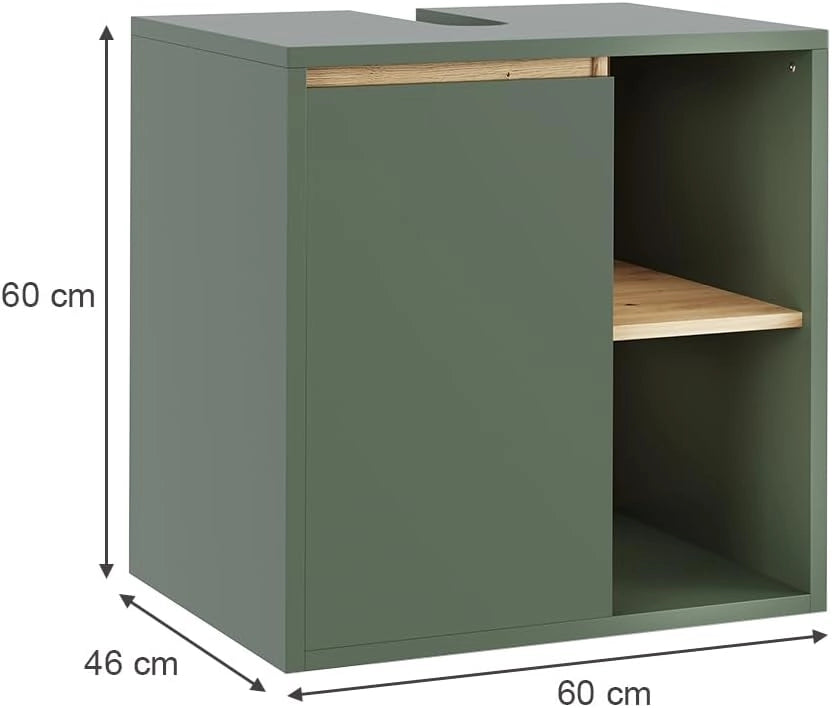 Mobiletto per lavabo Viola, Verde/Artigianale, 60 x 60 cm con ripiani aperti
