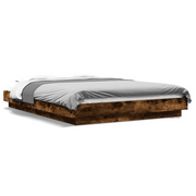 Letto matrimoniale | Letto per adulti | Giroletto con Luci LED Rovere Fumo 120x190 cm Legno Multistrato