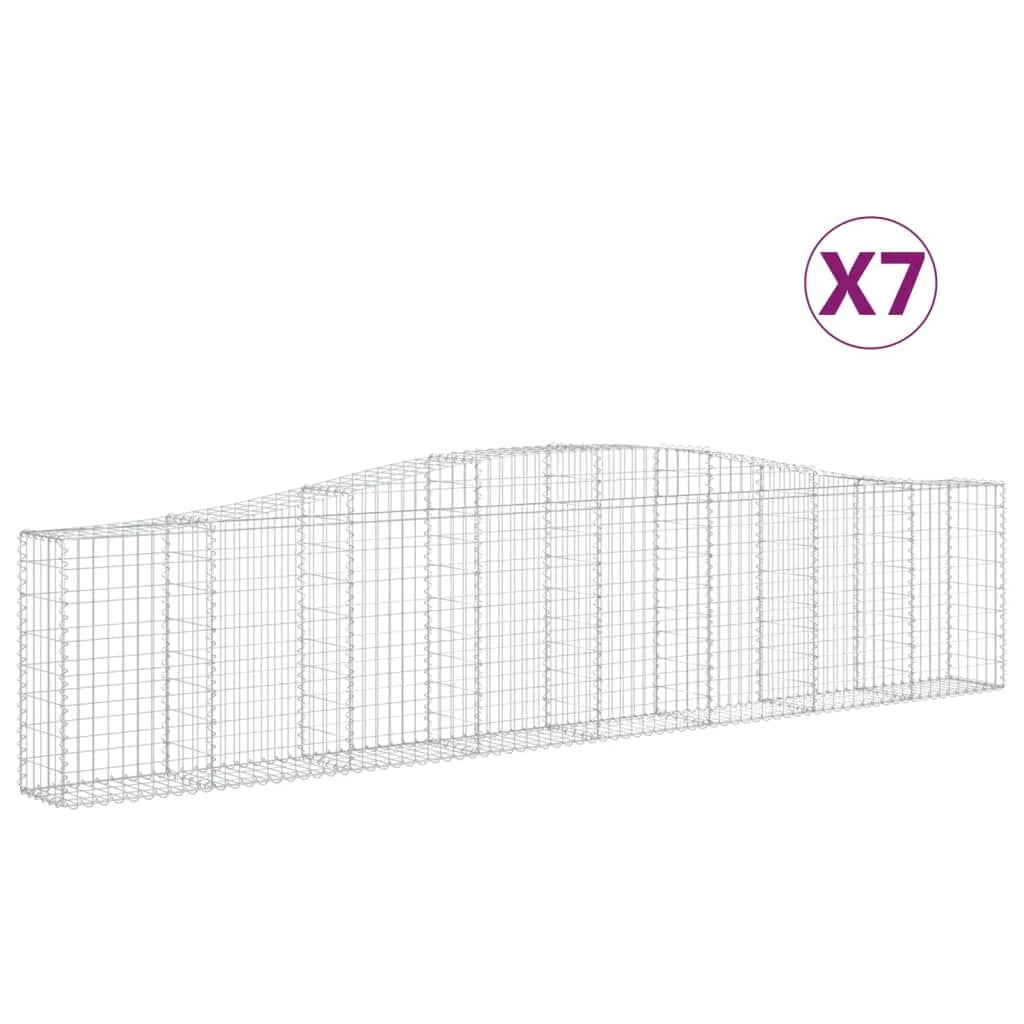 Cestini gabbioni recinzione a gabbia muro di contenimento ad arco 7 pezzi 400 x 30 x 80/100 cm ferro zincato argento 02_0041131