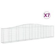 Cestini gabbioni recinzione a gabbia muro di contenimento ad arco 7 pezzi 400 x 30 x 80/100 cm ferro zincato argento 02_0041131