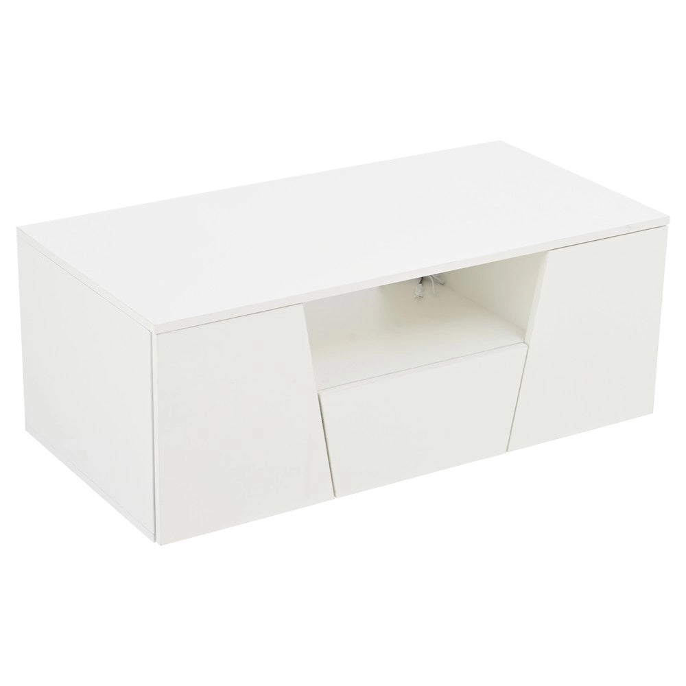 Tavolino da Caff¨¨ con LED e Cassetto ¨C MINIMAL ¨C Bianco Lucido, Design Moderno, 100x50x40