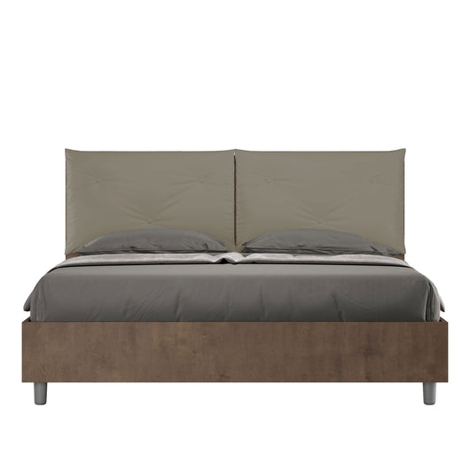 Letto Matrimoniale 160x190 cm con Rete Struttura Noce con Cuscini in Similpelle Egos Appia Cappuccino