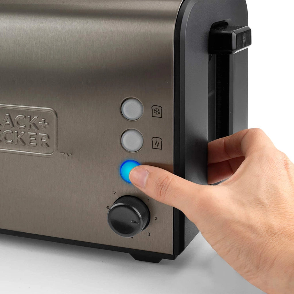 Black+decker bxtoa900e - tostapane in acciaio inox 900w, 2 slot extra large 42x137mm. 7 livelli di tostatura. sistema di pinze estraibili. autocentraggio. 3 funzioni