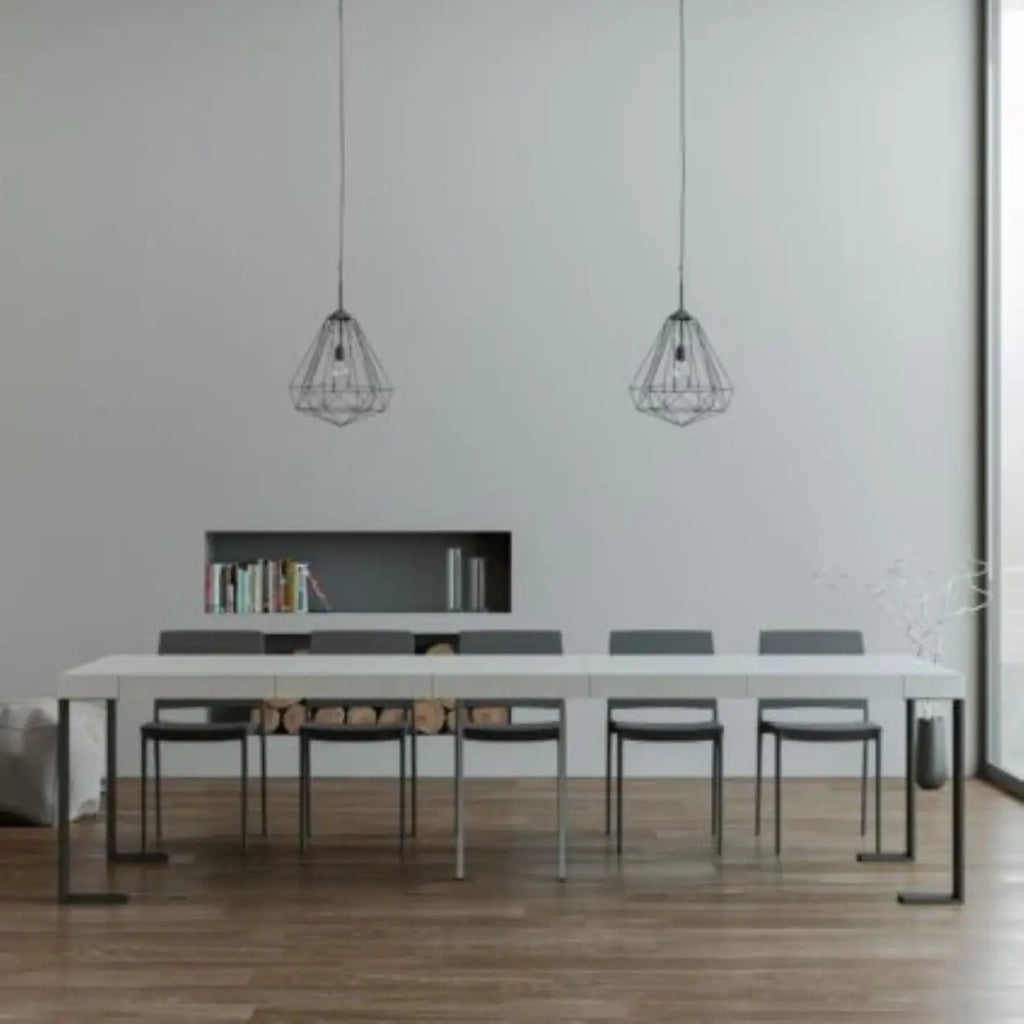 Consolle allungabile 90x40/300 cm Tecno Premium bianco frassino gambe antracite