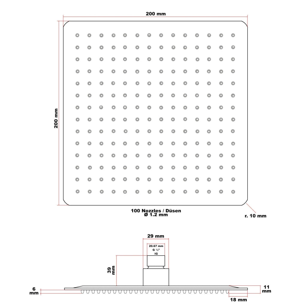Soffione doccia quadrato soffione doccia a pioggia 20 x 20 cm acciaio inox 16_0000625