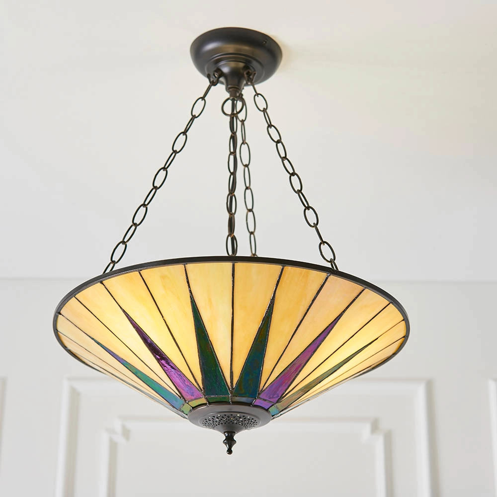 Lampada a sospensione Tiffany Dark Star vetro 3xE27