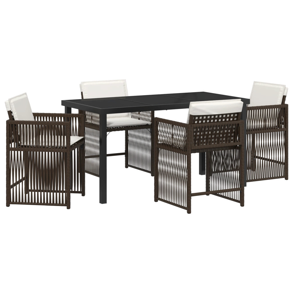 Set da Pranzo da Giardino con Cuscini Marrone Rattan PE