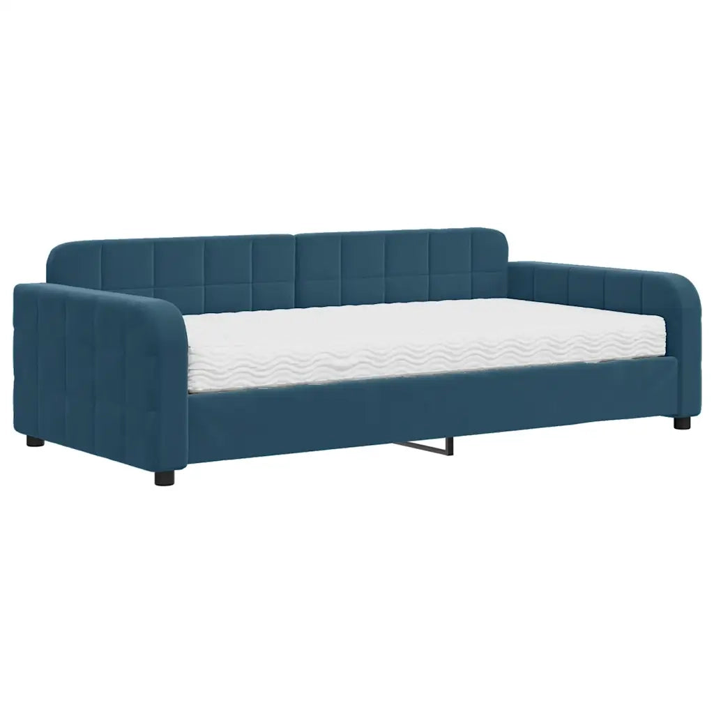 Divano Letto con Materasso Blu 100x200 cm in Velluto