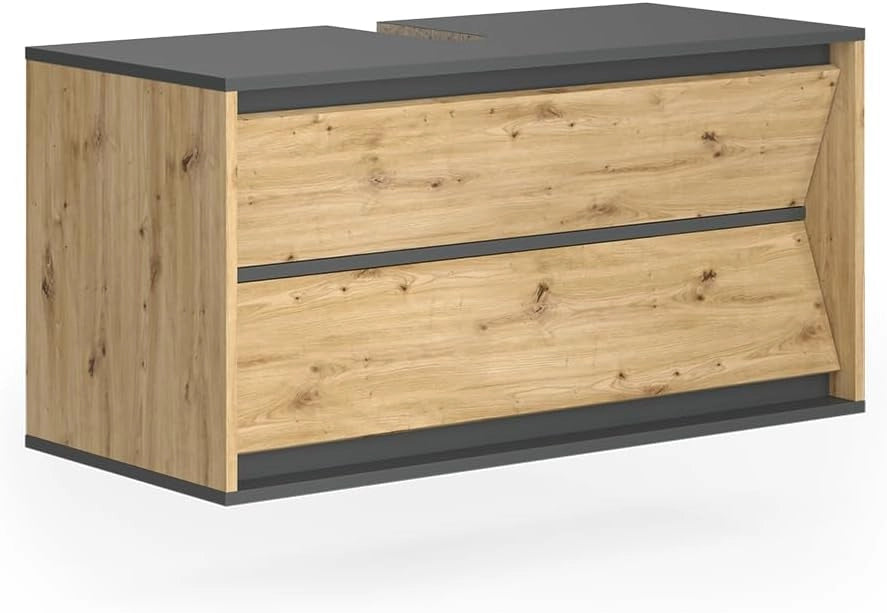 Mobile sottolavabo per bagno Edelin, Antracite/Artisan, 100 x 50 cm con 2 cassetti, per montaggio a parete e compatibile con sifoni standard