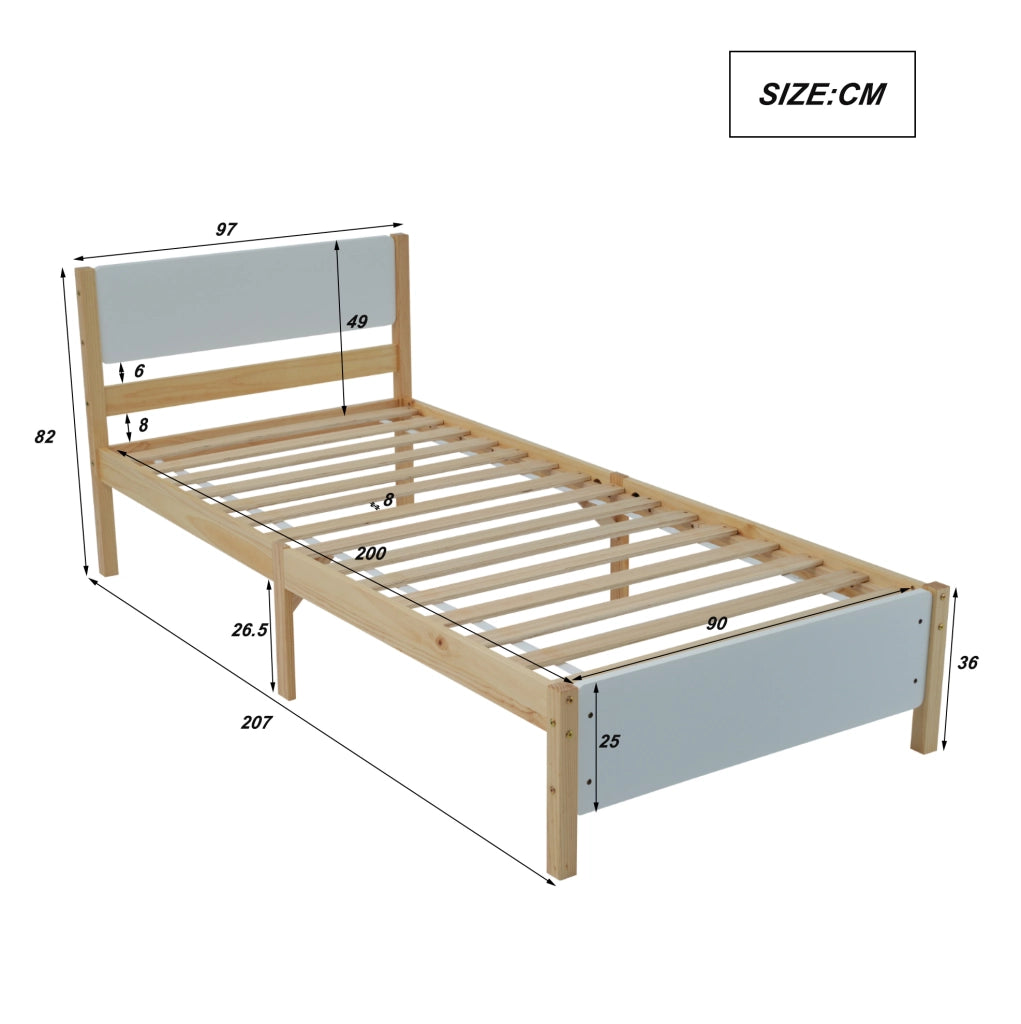Letto singolo 90x200 cm in pino e MDF bianco/naturale