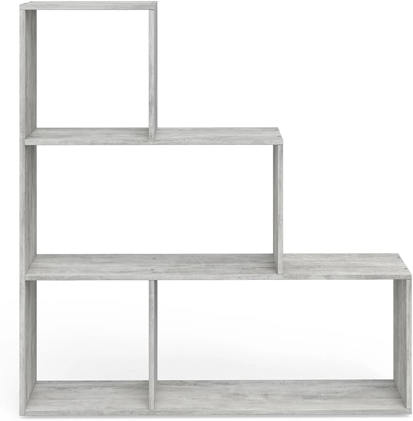 Scaffale per scale, Grigio, 116.8 x 123.2 cm, utilizzabile come divisorio in versione a gradini