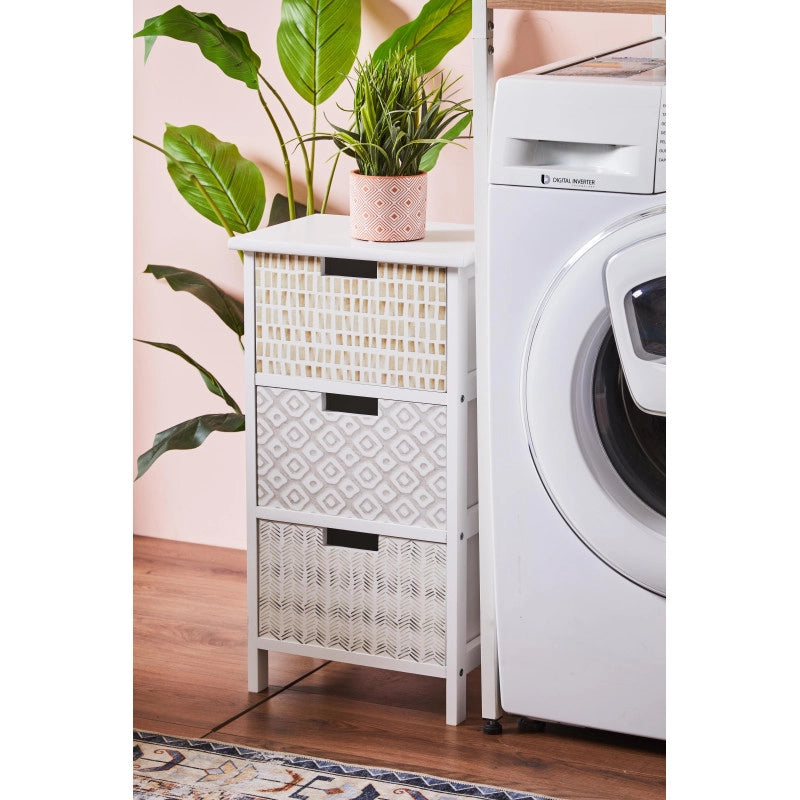Cassettiera 3c Fez Bianco Con Cassetti Etnici Beige 
34x25x62cm
